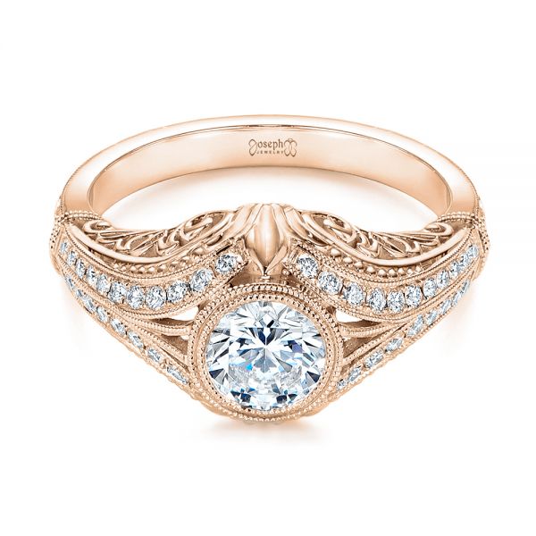 14k Rose Gold 14k Rose Gold Vintage Dome Bezel Diamond Engagement Ring - Flat View -  105795