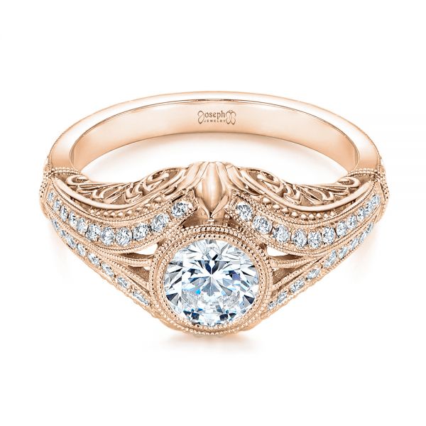 14k Rose Gold 14k Rose Gold Vintage Dome Bezel Diamond Engagement Ring - Flat View - 105795