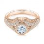 18k Rose Gold 18k Rose Gold Vintage Dome Bezel Diamond Engagement Ring - Flat View -  105795 - Thumbnail
