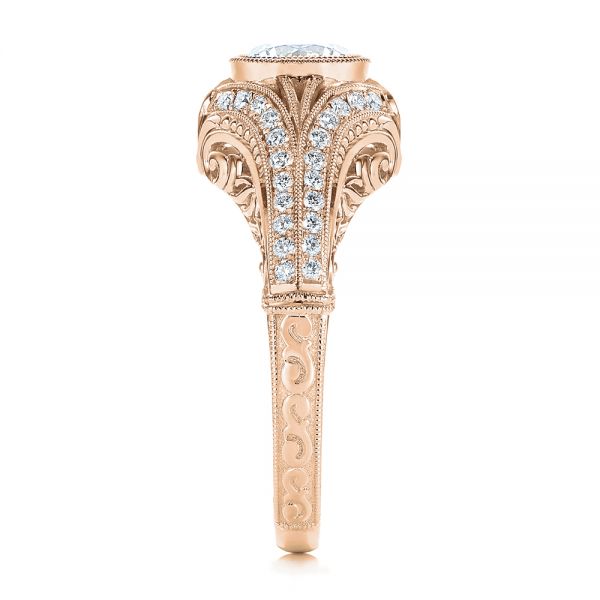14k Rose Gold 14k Rose Gold Vintage Dome Bezel Diamond Engagement Ring - Side View - 105795