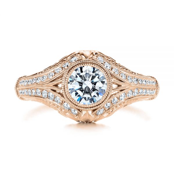 14k Rose Gold 14k Rose Gold Vintage Dome Bezel Diamond Engagement Ring - Top View -  105795