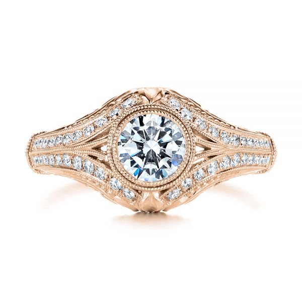14k Rose Gold 14k Rose Gold Vintage Dome Bezel Diamond Engagement Ring - Top View - 105795