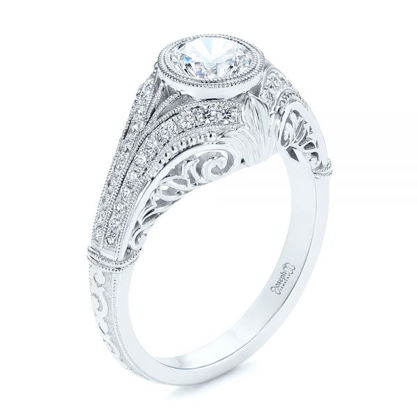 14k White Gold 14k White Gold Vintage Dome Bezel Diamond Engagement Ring - Three-Quarter View -  105795