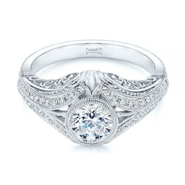 18k White Gold Vintage Dome Bezel Diamond Engagement Ring - Flat View - 105795