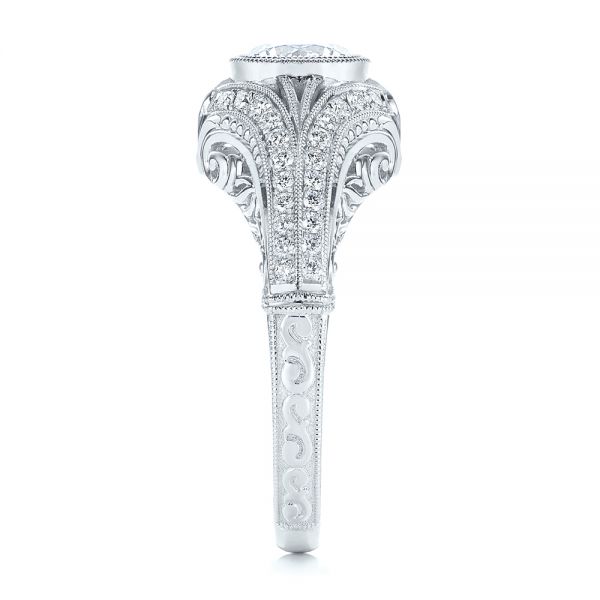 18k White Gold Vintage Dome Bezel Diamond Engagement Ring - Side View - 105795