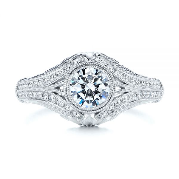18k White Gold Vintage Dome Bezel Diamond Engagement Ring - Top View -  105795