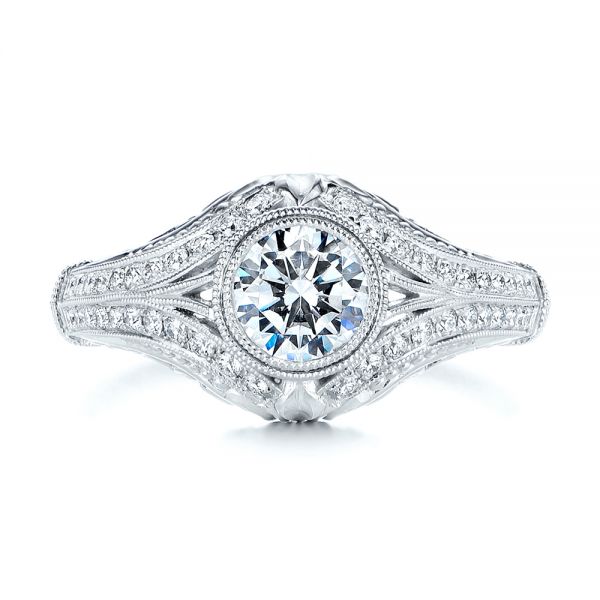 18k White Gold Vintage Dome Bezel Diamond Engagement Ring - Top View - 105795