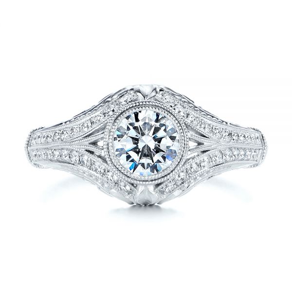 14k White Gold 14k White Gold Vintage Dome Bezel Diamond Engagement Ring - Top View -  105795