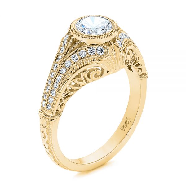 18k Yellow Gold 18k Yellow Gold Vintage Dome Bezel Diamond Engagement Ring - Three-Quarter View - 105795