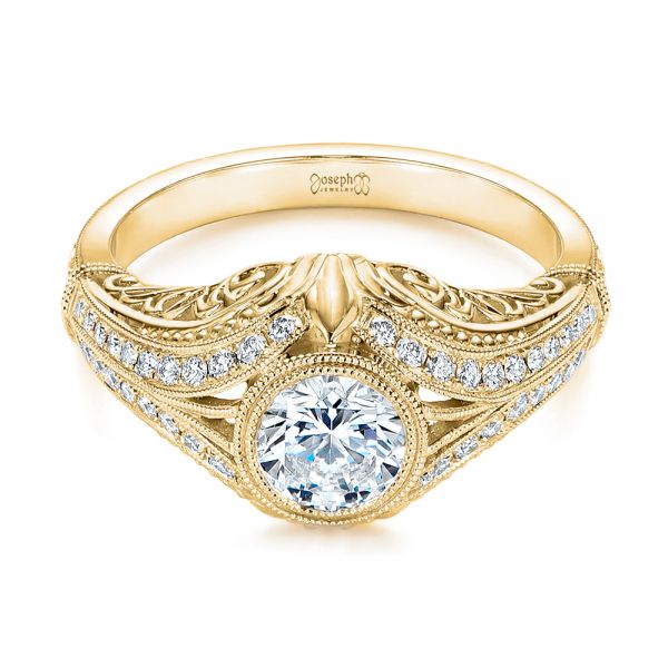 18k Yellow Gold 18k Yellow Gold Vintage Dome Bezel Diamond Engagement Ring - Flat View - 105795