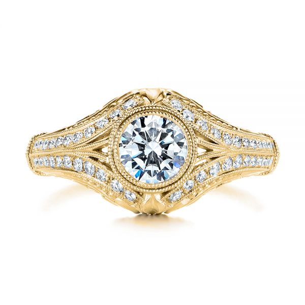 14k Yellow Gold 14k Yellow Gold Vintage Dome Bezel Diamond Engagement Ring - Top View -  105795