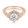 14k Rose Gold 14k Rose Gold Vintage Floral Diamond Halo Engagement Ring - Flat View -  105767 - Thumbnail