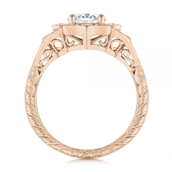 18k Rose Gold 18k Rose Gold Vintage Floral Diamond Halo Engagement Ring - Front View - 105767
