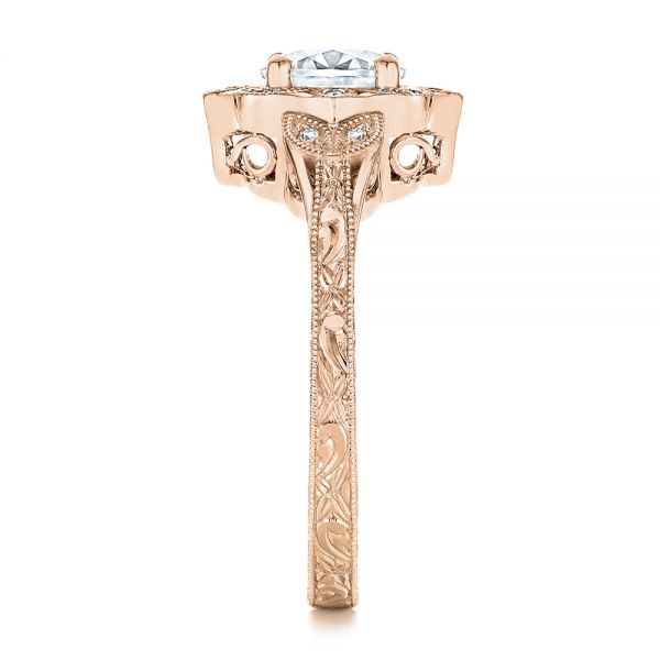 18k Rose Gold 18k Rose Gold Vintage Floral Diamond Halo Engagement Ring - Side View - 105767