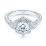 14k White Gold Vintage Floral Diamond Halo Engagement Ring - Flat View -  105767 - Thumbnail