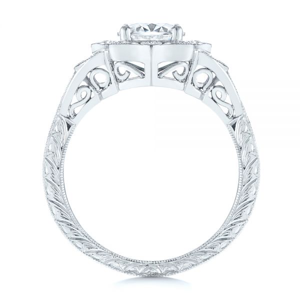 14k White Gold Vintage Floral Diamond Halo Engagement Ring - Front View -  105767