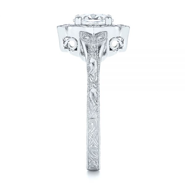 14k White Gold Vintage Floral Diamond Halo Engagement Ring - Side View -  105767