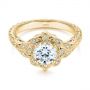 18k Yellow Gold 18k Yellow Gold Vintage Floral Diamond Halo Engagement Ring - Flat View -  105767 - Thumbnail