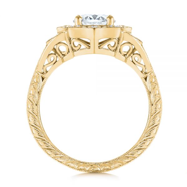 18k Yellow Gold 18k Yellow Gold Vintage Floral Diamond Halo Engagement Ring - Front View -  105767