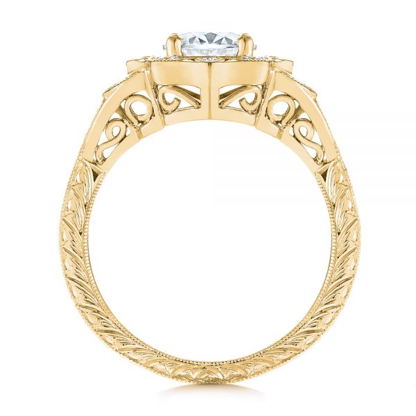 18k Yellow Gold 18k Yellow Gold Vintage Floral Diamond Halo Engagement Ring - Front View - 105767
