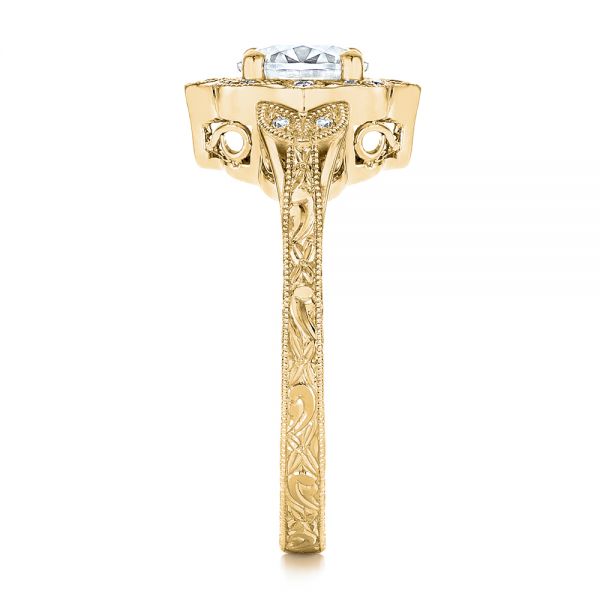 18k Yellow Gold 18k Yellow Gold Vintage Floral Diamond Halo Engagement Ring - Side View - 105767