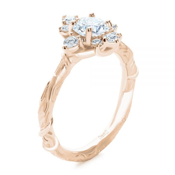 14k Rose Gold 14k Rose Gold Vintage Inspired Cluster Engagement Ring - Three-Quarter View -  107275