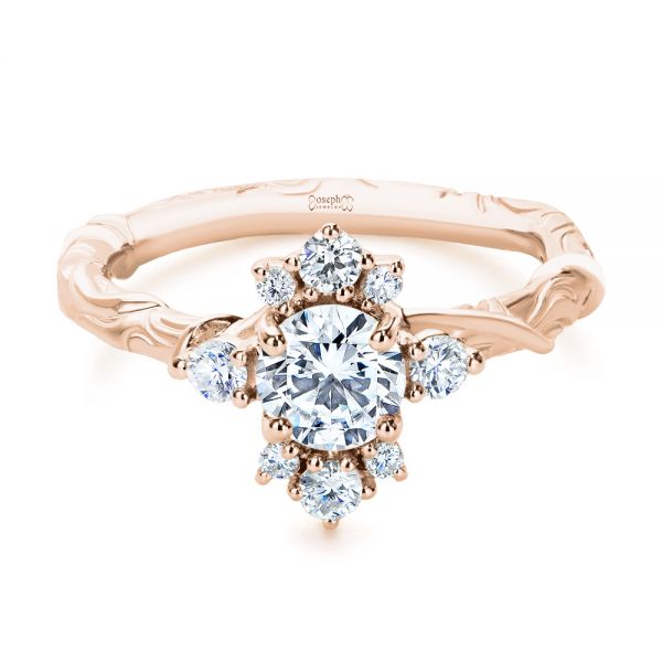 18k Rose Gold 18k Rose Gold Vintage Inspired Cluster Engagement Ring - Flat View -  107275