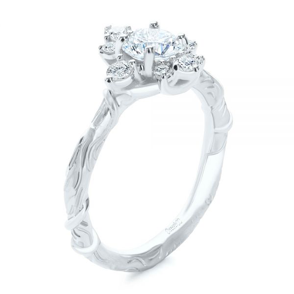 14k White Gold 14k White Gold Vintage Inspired Cluster Engagement Ring - Three-Quarter View -  107275