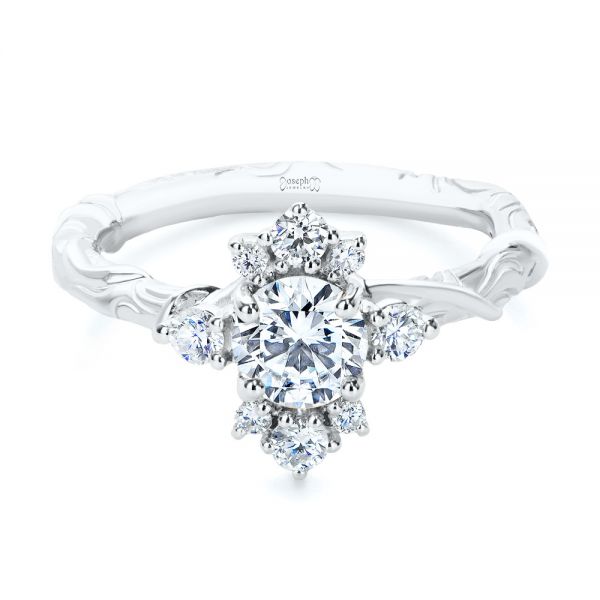 18k White Gold 18k White Gold Vintage Inspired Cluster Engagement Ring - Flat View -  107275