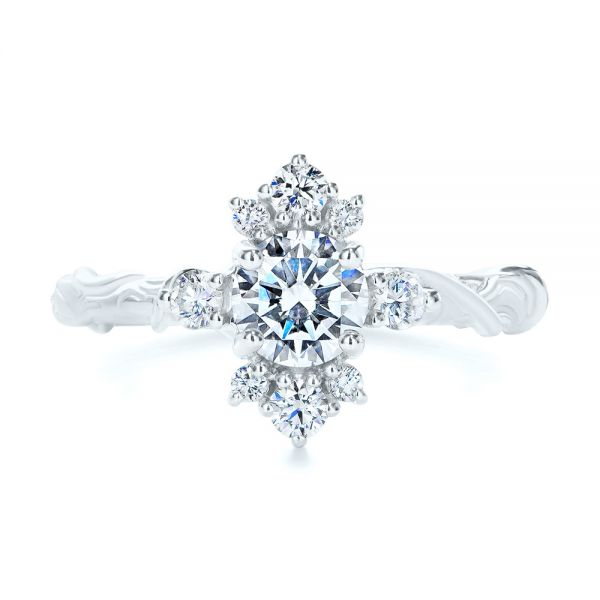 14k White Gold 14k White Gold Vintage Inspired Cluster Engagement Ring - Top View -  107275