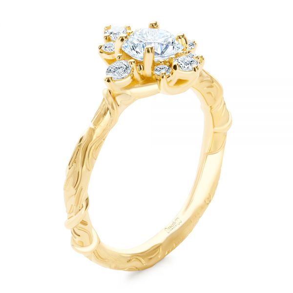 14k Yellow Gold Vintage Inspired Cluster Engagement Ring - Three-Quarter View -  107275