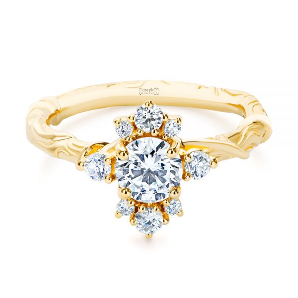 18k Yellow Gold 18k Yellow Gold Vintage Inspired Cluster Engagement Ring - Flat View -  107275