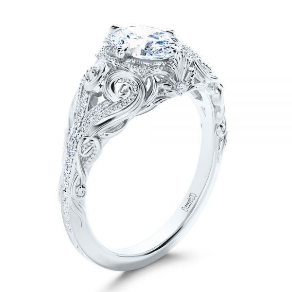  18K Gold 18K Gold Vintage Inspired Diamond Engagement Ring - Three-Quarter View -  107266
