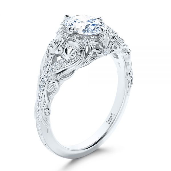 18K Gold 18K Gold Vintage Inspired Diamond Engagement Ring - Three-Quarter View - 107266