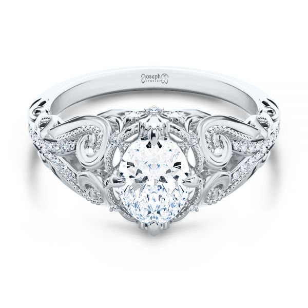  14K Gold Vintage Inspired Diamond Engagement Ring - Flat View -  107266