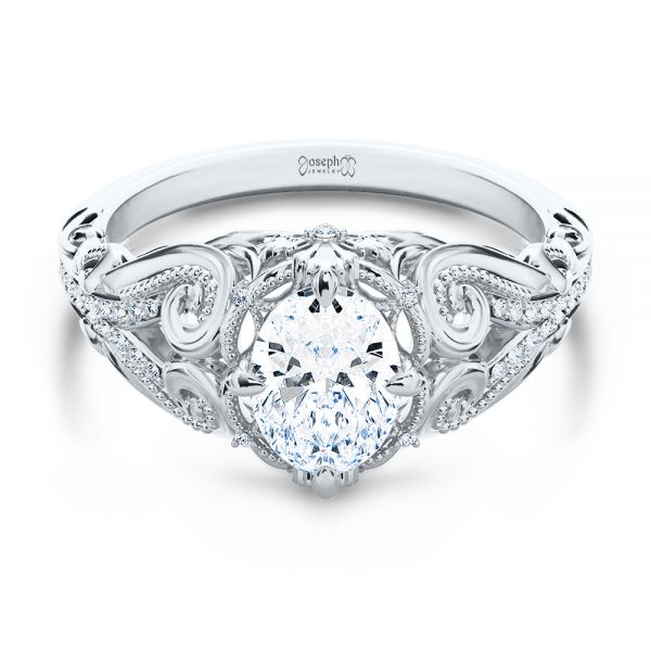 18K Gold 18K Gold Vintage Inspired Diamond Engagement Ring - Flat View - 107266