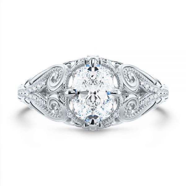 18K Gold 18K Gold Vintage Inspired Diamond Engagement Ring - Top View - 107266