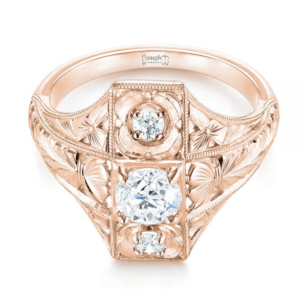 18k Rose Gold 18k Rose Gold Vintage Style Diamond Engagement Ring - Flat View -  103510