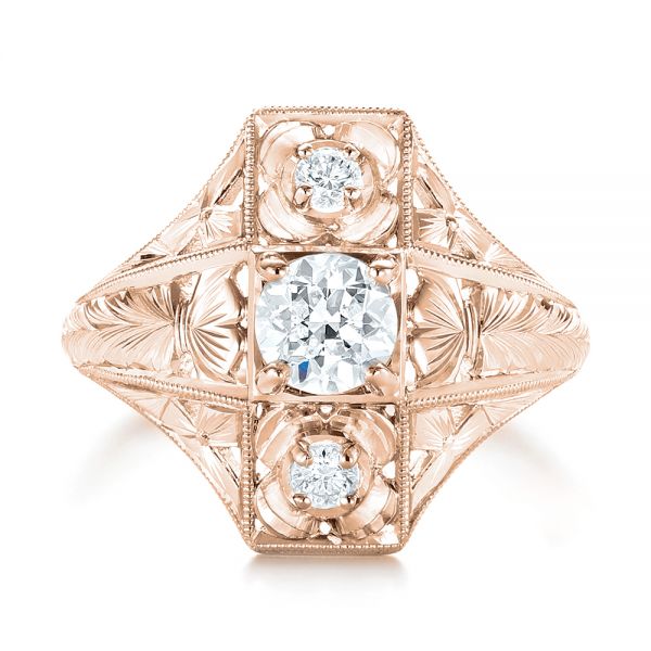14k Rose Gold 14k Rose Gold Vintage Style Diamond Engagement Ring - Top View - 103510