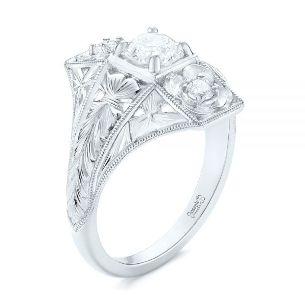  Platinum Vintage Style Diamond Engagement Ring - Three-Quarter View -  103510