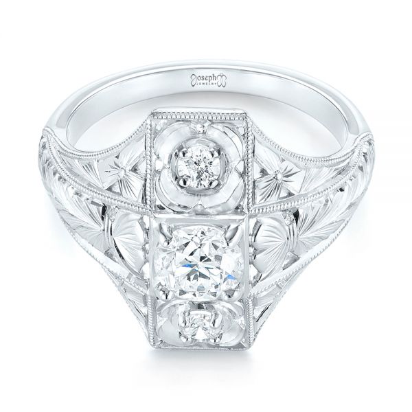  Platinum Vintage Style Diamond Engagement Ring - Flat View -  103510