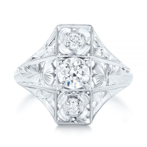  Platinum Vintage Style Diamond Engagement Ring - Top View -  103510