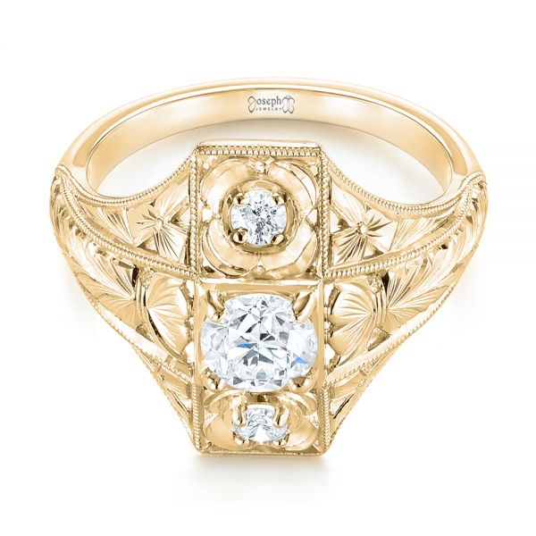 18k Yellow Gold 18k Yellow Gold Vintage Style Diamond Engagement Ring - Flat View -  103510