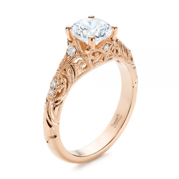 14k Rose Gold 14k Rose Gold Vintage Style Filigree Engagement Ring - Three-Quarter View -  105792