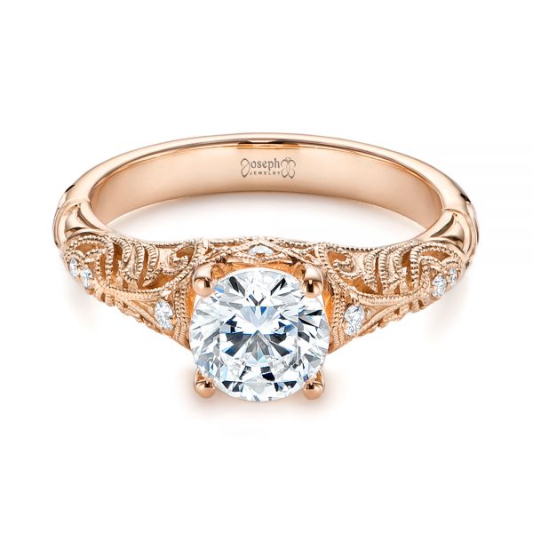 14k Rose Gold 14k Rose Gold Vintage Style Filigree Engagement Ring - Flat View -  105792