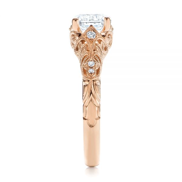 14k Rose Gold 14k Rose Gold Vintage Style Filigree Engagement Ring - Side View -  105792