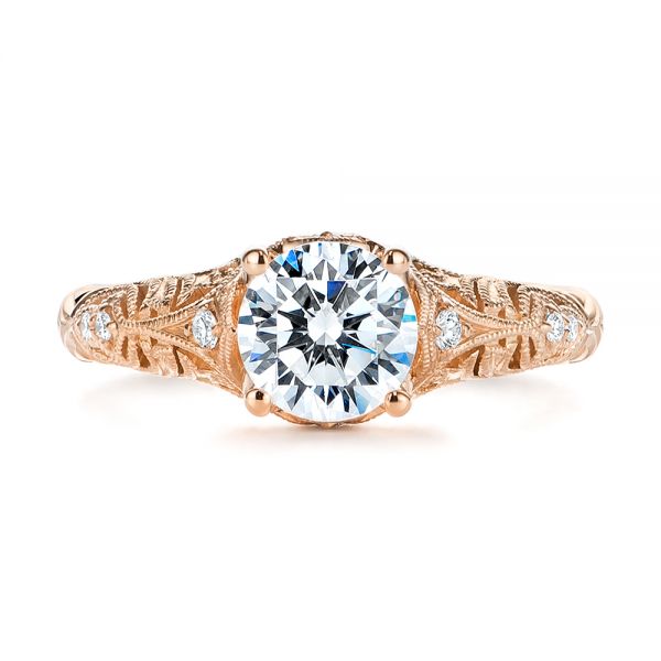 18k Rose Gold 18k Rose Gold Vintage Style Filigree Engagement Ring - Top View -  105792