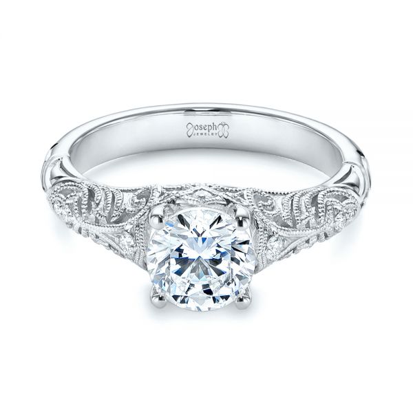 14k White Gold 14k White Gold Vintage Style Filigree Engagement Ring - Flat View -  105792