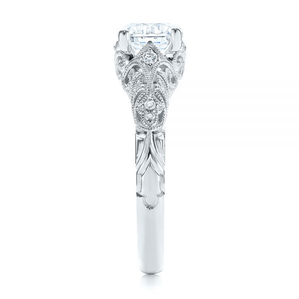 14k White Gold 14k White Gold Vintage Style Filigree Engagement Ring - Side View - 105792