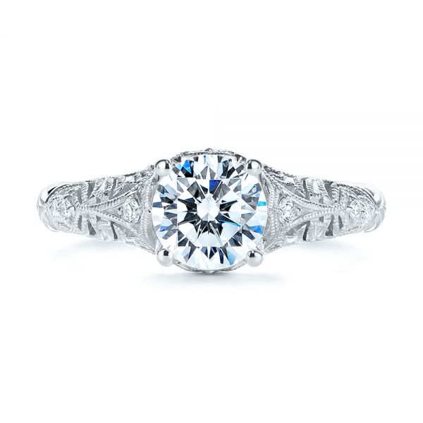 18k White Gold 18k White Gold Vintage Style Filigree Engagement Ring - Top View -  105792